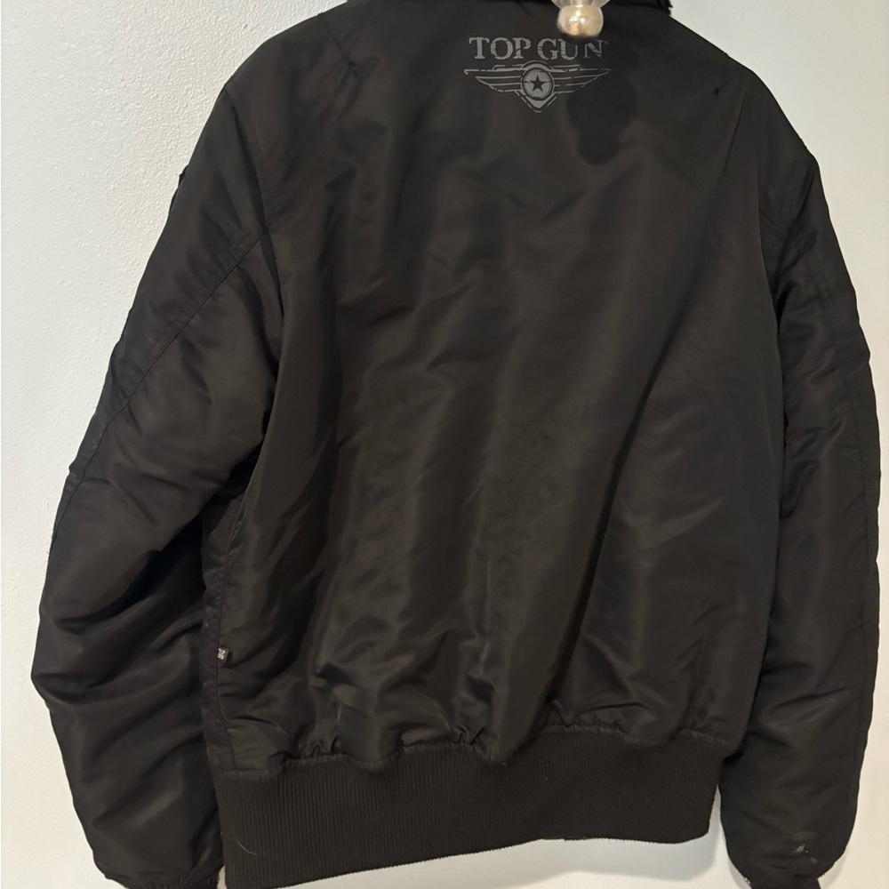 Top gun Black Bomber Jacket with Patches - Picture 9 of 12